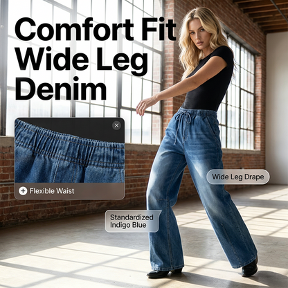 👖 Női rugalmas derekú, széles szárú farmernadrág