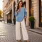 👖 Pulover din denim cu mâneci lungi și fermoar semi-deschis pentru femei
