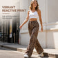 👖 Női divat leopárdmintás egyenes szárú széles nadrág