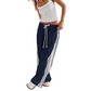 Women’s Striped Drawstring Wide-Leg Pants with Pockets