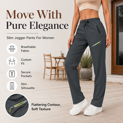 Women's Straight-Leg Sports Pants with Zipper Pockets